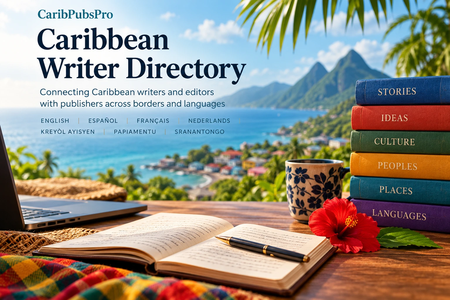 Caribbean Writer Directory by the sea. Select a language in the illustration to browse writers.